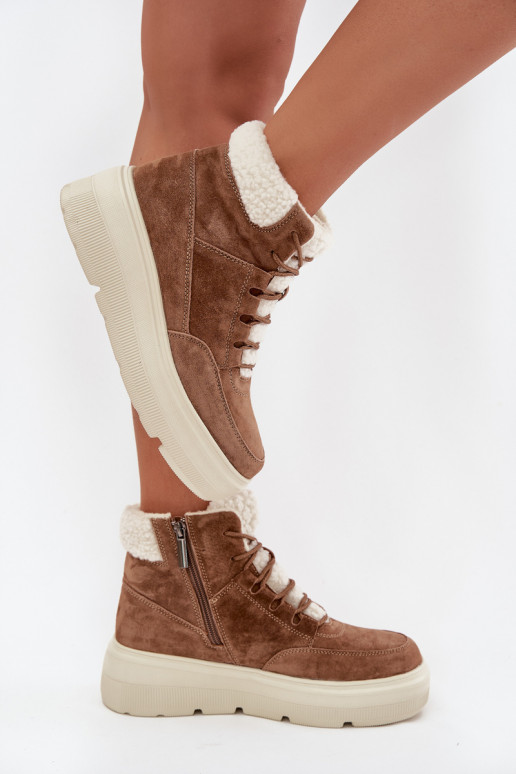 de camurça Botas de neve Feminino com aquecimento com uma plataforma Vinceza 95354 cor marrom de camurça Botas de neve Feminino com aquecimento com uma plataforma Vinceza 95354 cor marrom