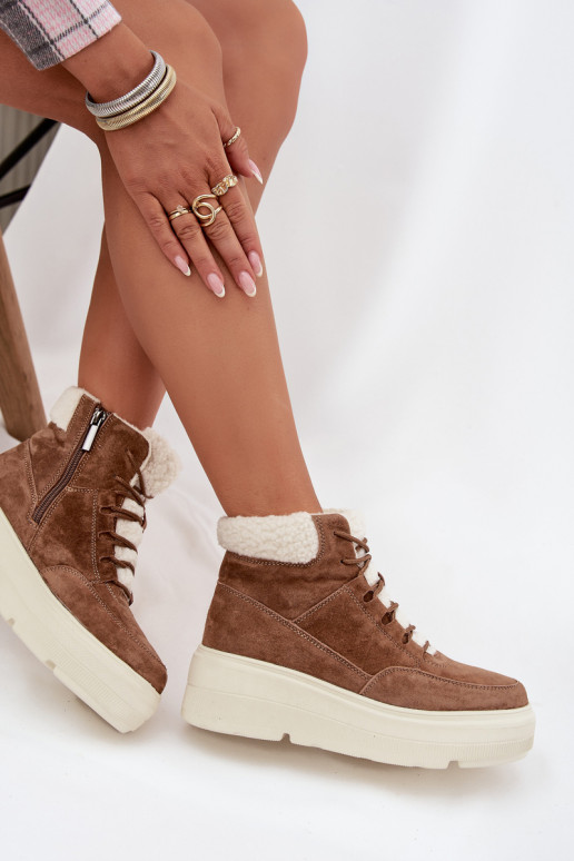 de camurça Botas de neve Feminino com aquecimento com uma plataforma Vinceza 95354 cor marrom de camurça Botas de neve Feminino com aquecimento com uma plataforma Vinceza 95354 cor marrom