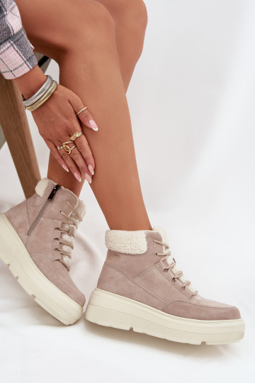 Botas de neve femininas de camurça com forro e plataforma Vinceza 95354 areia