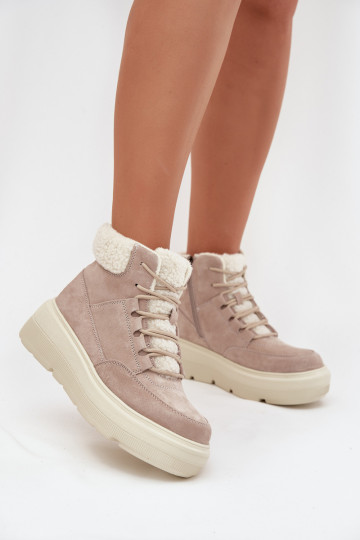 Botas de neve femininas de camurça com forro e plataforma Vinceza 95354 areia 2