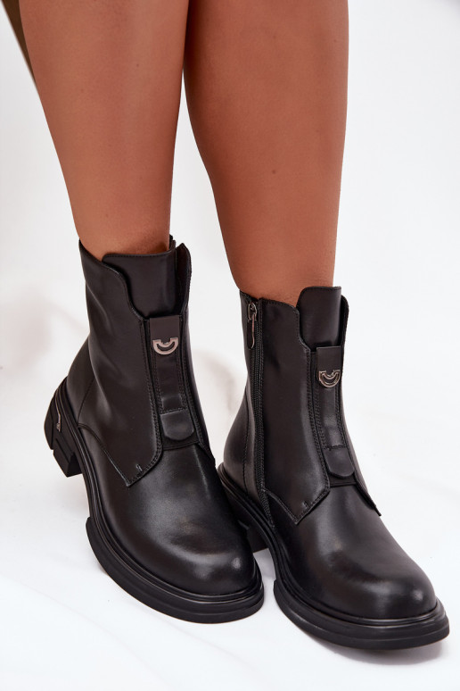 Botas femininasHabilitadoturalnej Skóry De salto baixo cor preta Karisse Botas femininasHabilitadoturalnej Skóry De salto baixo cor preta Karisse
