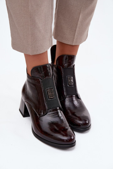 Botas de couro com efeito de verniz, detalhes adornados, forrados, Zazoo 60560, cor bordô