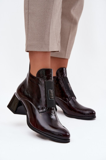 Botas de couro com efeito de verniz, detalhes adornados, forrados, Zazoo 60560, cor bordô 2