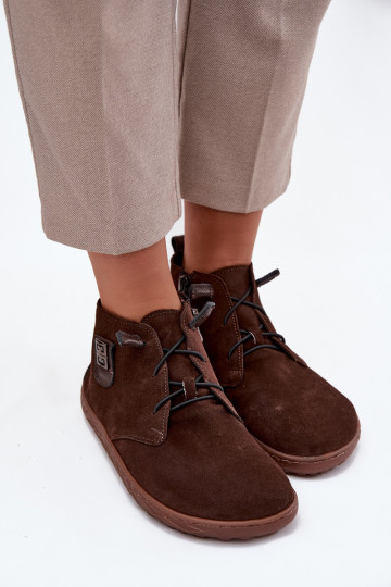 Botas de camurça Barefoot femininas com detalhes adornados, Zazoo 30072, cor chocolate