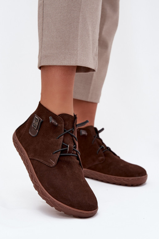 de camurça sapato Barefoot Feminino Com decorações Detalem Zazoo 30072 CzekoladoParae