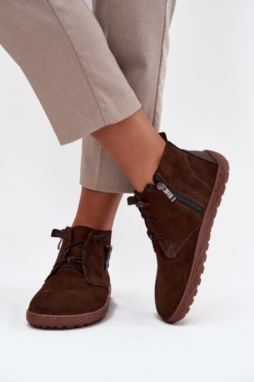 de camurça sapato Barefoot Feminino Com decorações Detalem Zazoo 30072 CzekoladoParae