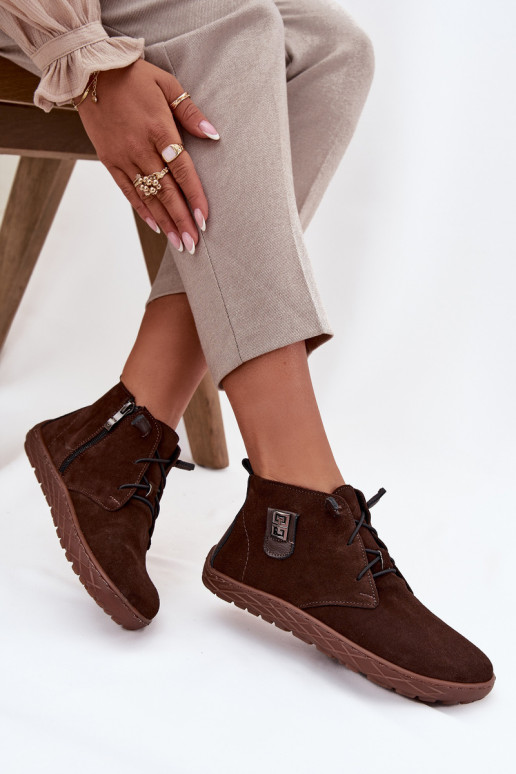 de camurça sapato Barefoot Feminino Com decorações Detalem Zazoo 30072 CzekoladoParae