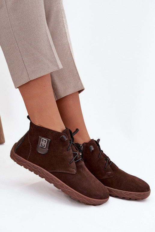 de camurça sapato Barefoot Feminino Com decorações Detalem Zazoo 30072 CzekoladoParae