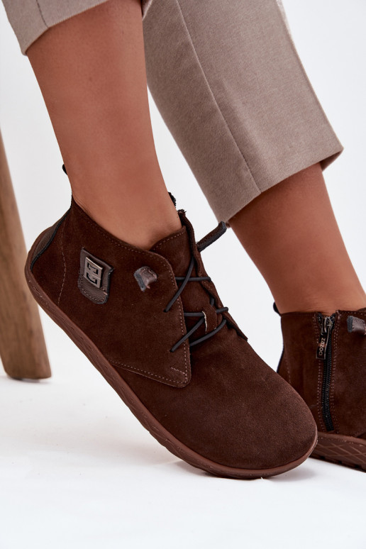 de camurça sapato Barefoot Feminino Com decorações Detalem Zazoo 30072 CzekoladoParae