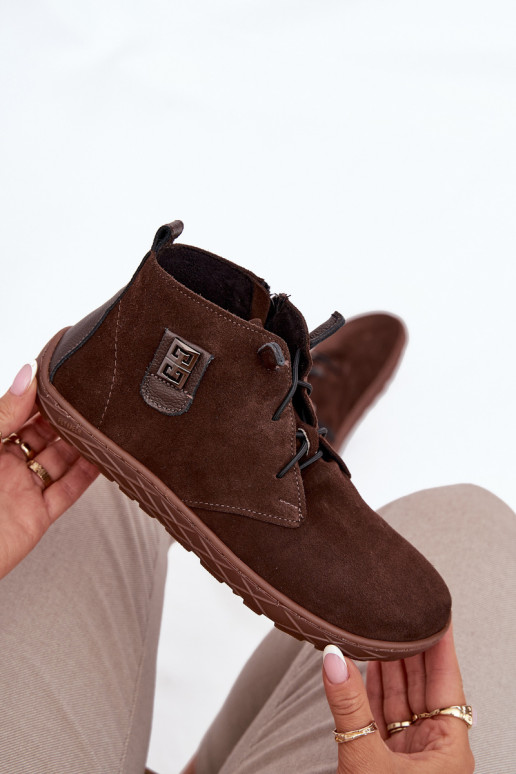 de camurça sapato Barefoot Feminino Com decorações Detalem Zazoo 30072 CzekoladoParae