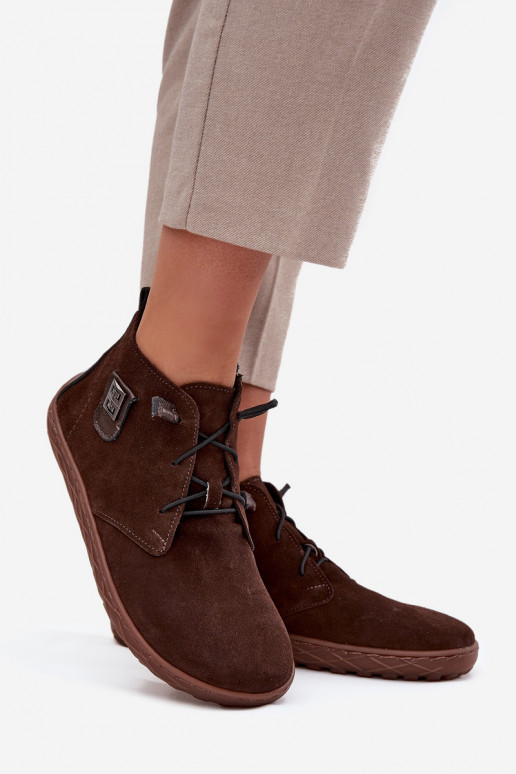 de camurça sapato Barefoot Feminino Com decorações Detalem Zazoo 30072 CzekoladoParae