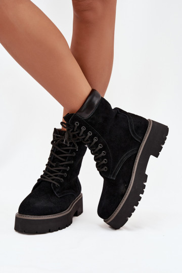 Botas femininas de camurça com cadarços, Big Star SS274791, cor preta