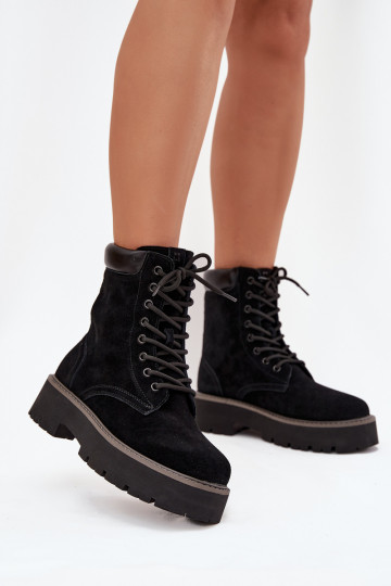 Botas femininas de camurça com cadarços, Big Star SS274791, cor preta 2