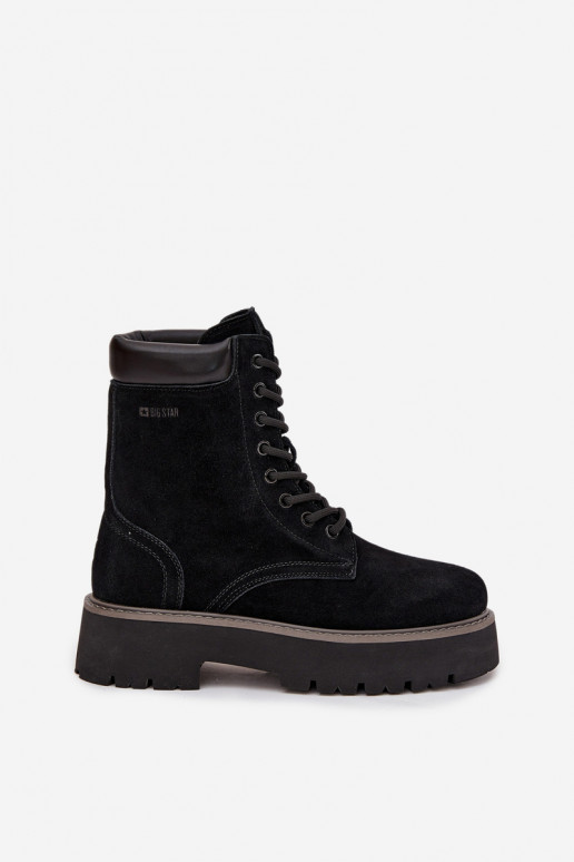 Sapatos de camurça botas de montaria altas Feminino com atacadores Big Star SS274791 cor preta Sapatos de camurça botas de montaria altas Feminino com atacadores Big Star SS274791 cor preta