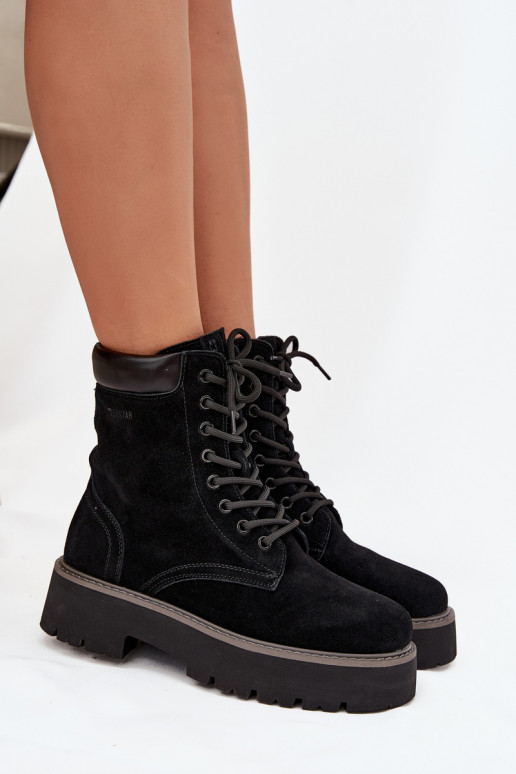 Sapatos de camurça botas de montaria altas Feminino com atacadores Big Star SS274791 cor preta Sapatos de camurça botas de montaria altas Feminino com atacadores Big Star SS274791 cor preta