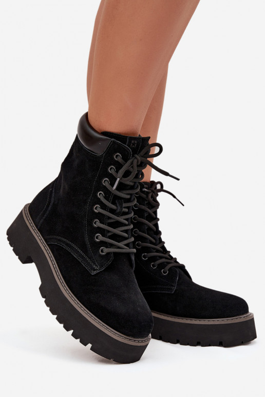 Sapatos de camurça botas de montaria altas Feminino com atacadores Big Star SS274791 cor preta Sapatos de camurça botas de montaria altas Feminino com atacadores Big Star SS274791 cor preta