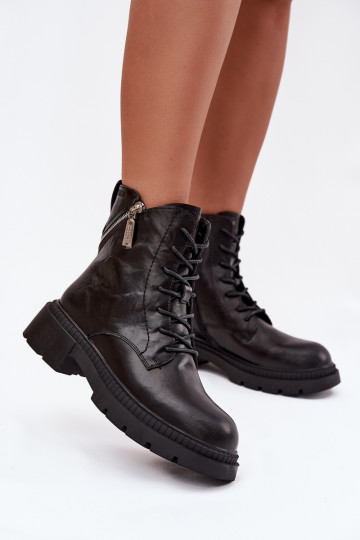 Botas de trabalho de couro para mulheres com tornozelo forradas, Big Star SS274452, cor preta 2