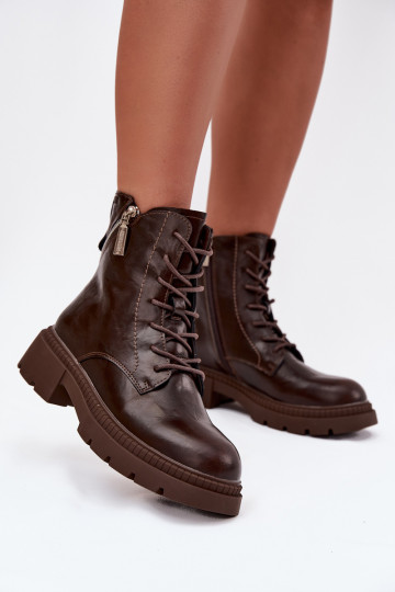 Botas de trabalho de couro para mulheres com tornozelo forradas, Big Star SS274453, cor marrom 2