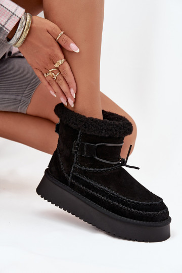 Botas de neve femininas de camurça com detalhes costurados, Big Star SS274372, cor preta