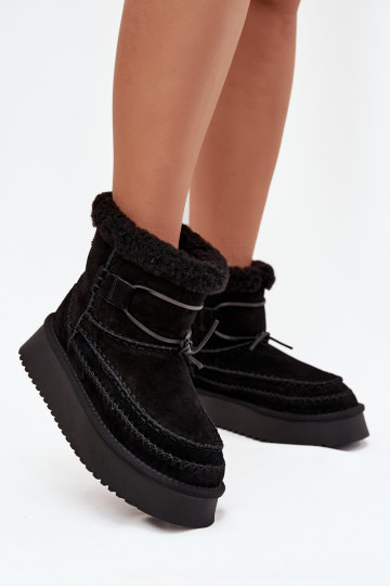 Botas de neve femininas de camurça com detalhes costurados, Big Star SS274372, cor preta 2