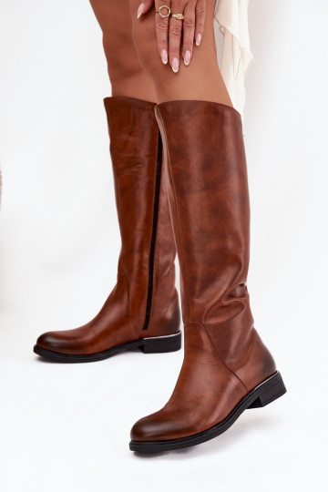 Pele botas femininas com salto largo aquecimento Zazoo 70150 cor marrom 2