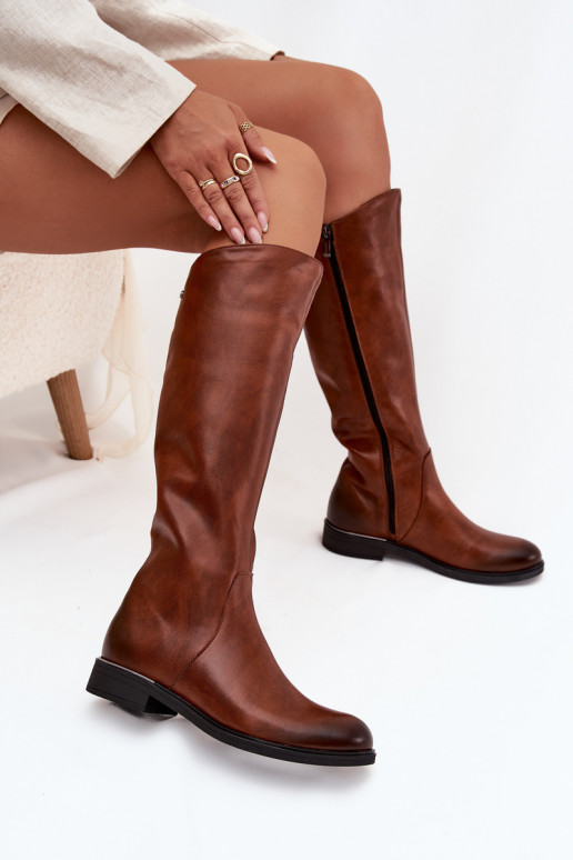 Pele botas femininas com salto largo aquecimento Zazoo 70150 cor marrom Pele botas femininas com salto largo aquecimento Zazoo 70150 cor marrom