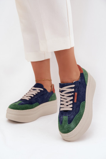 Tênis femininos de camurça com plataforma, Zazoo N1269S3, cor verde-azul escuro 2