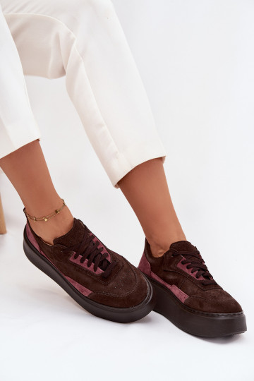 Ténis femininos de estilo esportivo em camurça natural com plataforma Zazoo N1265S3 na cor chocolate