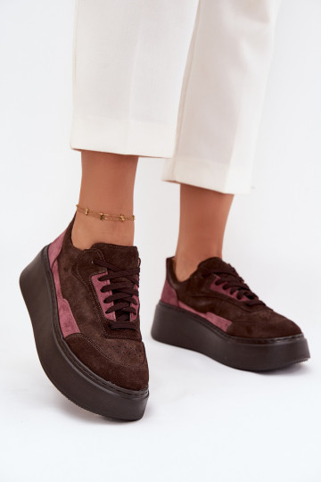 Ténis femininos de estilo esportivo em camurça natural com plataforma Zazoo N1265S3 na cor chocolate 2