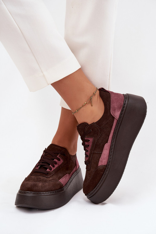 À modalo de tênis FemininoHabilitadoturalnego de camurçau com uma plataforma Zazoo N1265S3 CzekoladoParae À modalo de tênis FemininoHabilitadoturalnego de camurçau com uma plataforma Zazoo N1265S3 CzekoladoParae