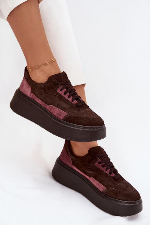 À modalo de tênis FemininoHabilitadoturalnego de camurçau com uma plataforma Zazoo N1265S3 CzekoladoParae À modalo de tênis FemininoHabilitadoturalnego de camurçau com uma plataforma Zazoo N1265S3 CzekoladoParae