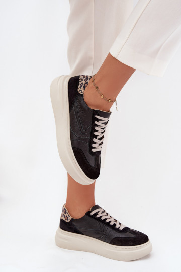 Pele À modalo de tênis Feminino com uma plataforma com padrões de pele de leopardo Zazoo N1263 cor preta