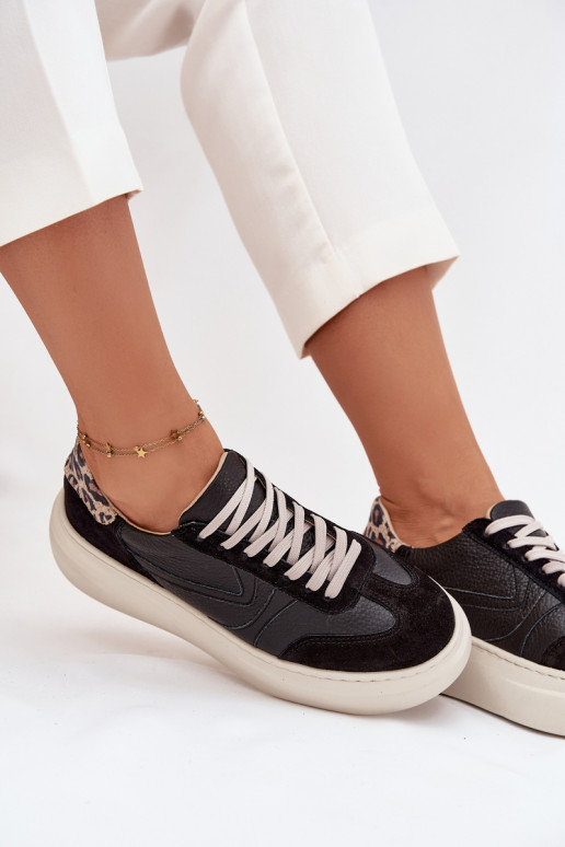 Pele À modalo de tênis Feminino com uma plataforma com padrões de pele de leopardo Zazoo N1263 cor preta Pele À modalo de tênis Feminino com uma plataforma com padrões de pele de leopardo Zazoo N1263 cor preta
