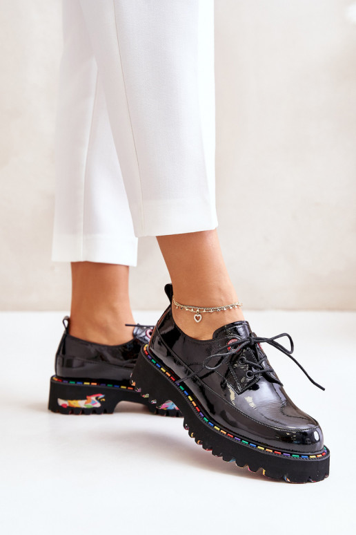 com efeito verniz sapato Feminino com atacadores Artiker 55C0497 cor preta com efeito verniz sapato Feminino com atacadores Artiker 55C0497 cor preta