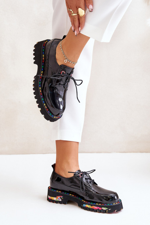 com efeito verniz sapato Feminino com atacadores Artiker 55C0497 cor preta com efeito verniz sapato Feminino com atacadores Artiker 55C0497 cor preta