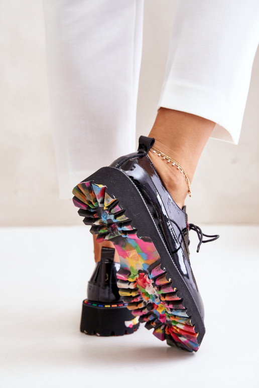 com efeito verniz sapato Feminino com atacadores Artiker 55C0497 cor preta com efeito verniz sapato Feminino com atacadores Artiker 55C0497 cor preta