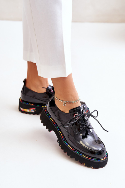 com efeito verniz sapato Feminino com atacadores Artiker 55C0497 cor preta com efeito verniz sapato Feminino com atacadores Artiker 55C0497 cor preta