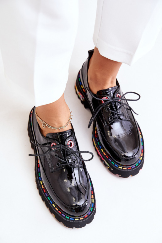 com efeito verniz sapato Feminino com atacadores Artiker 55C0497 cor preta com efeito verniz sapato Feminino com atacadores Artiker 55C0497 cor preta