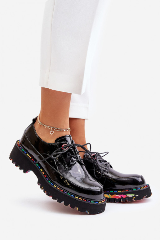 com efeito verniz sapato Feminino com atacadores Artiker 55C0497 cor preta com efeito verniz sapato Feminino com atacadores Artiker 55C0497 cor preta