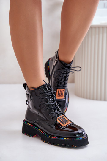 com efeito verniz Botas sapato Feminino Casal o castelo Pele Artiker 55C0517 cor preta