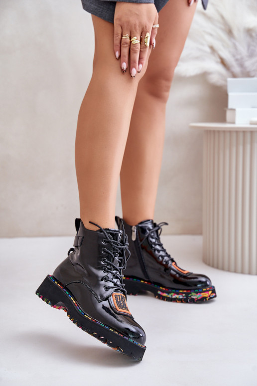 com efeito verniz Botas sapato Feminino Casal o castelo Pele Artiker 55C0517 cor preta