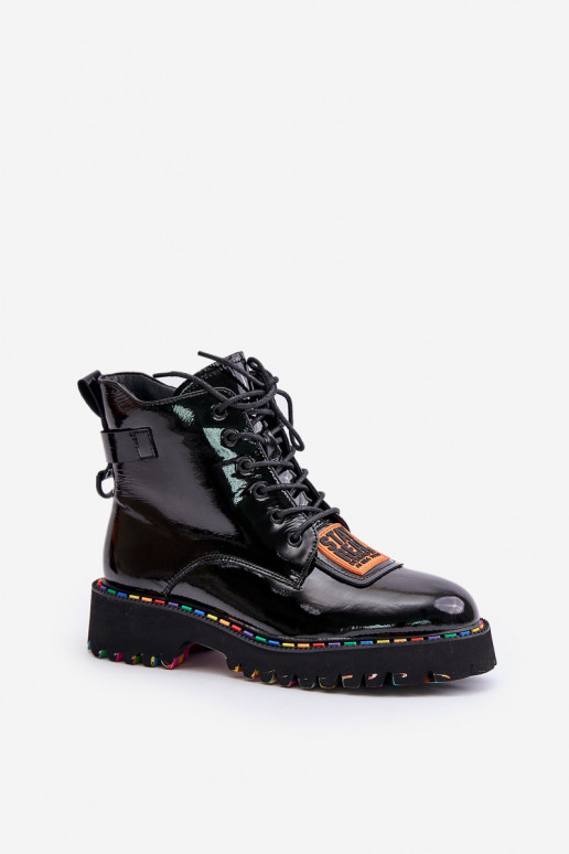 com efeito verniz Botas sapato Feminino Casal o castelo Pele Artiker 55C0517 cor preta