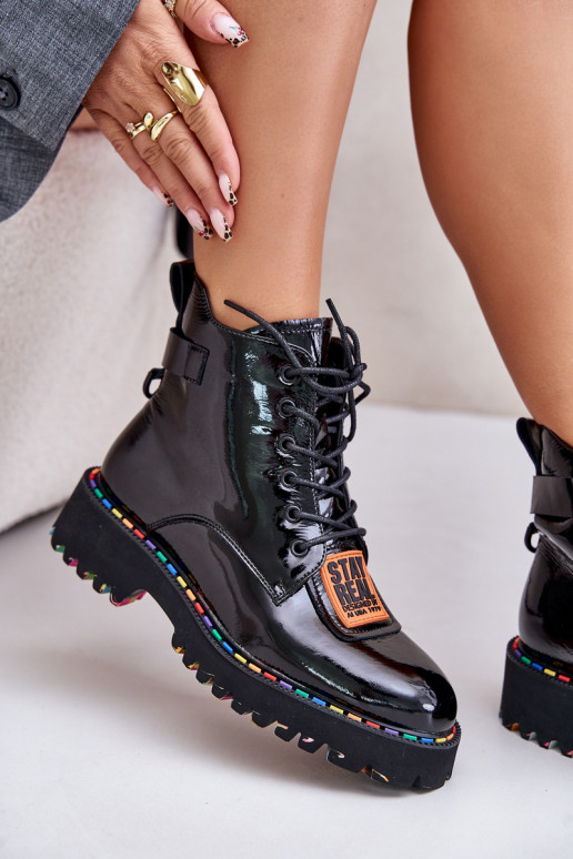 com efeito verniz Botas sapato Feminino Casal o castelo Pele Artiker 55C0517 cor preta