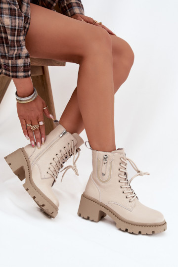 Botins de couro femininos quentes Vinceza 86418 areia