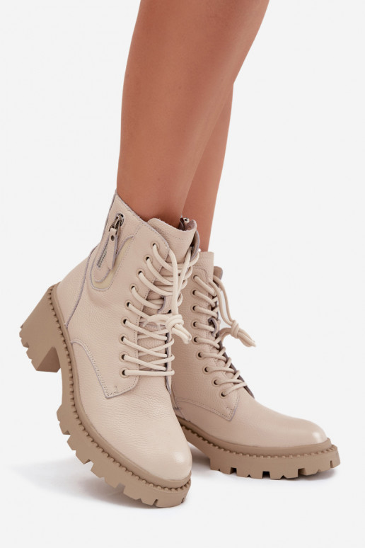 Botins de couro femininos quentes Vinceza 86418 areia Botins de couro femininos quentes Vinceza 86418 areia