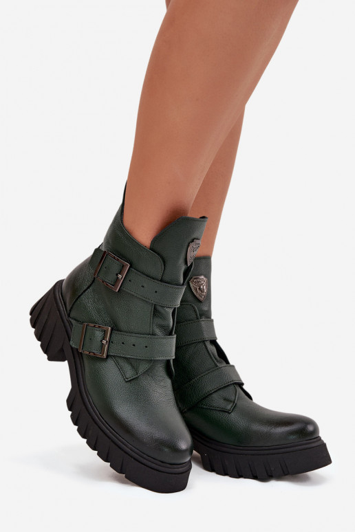 Botas de couro forradas para mulheres com fivelas e detalhes adornados, Zazoo 60482, cor caqui Botas de couro forradas para mulheres com fivelas e detalhes adornados, Zazoo 60482, cor caqui