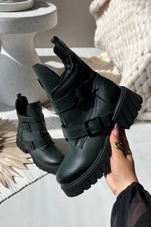 Botas de couro forradas para mulheres com fivelas e detalhes adornados, Zazoo 60482, cor caqui Botas de couro forradas para mulheres com fivelas e detalhes adornados, Zazoo 60482, cor caqui