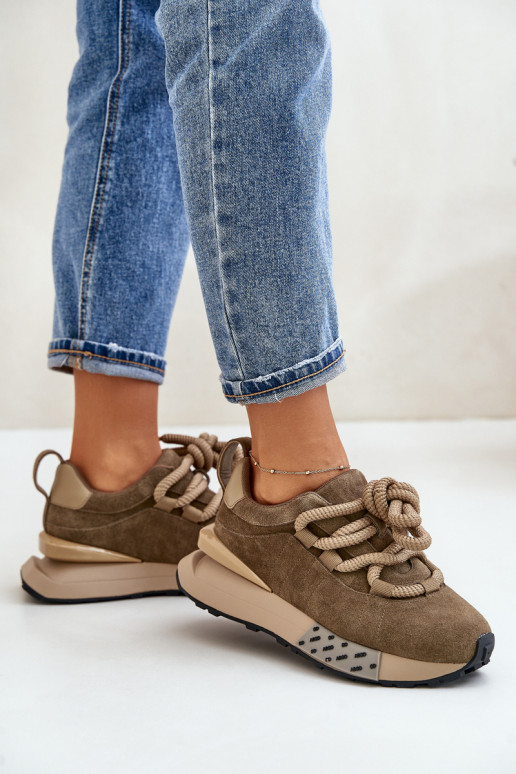 de camurça À modalo de tênis Feminino com uma plataformaGrubym Amarrandom Artiker 54C1466 cor marrom