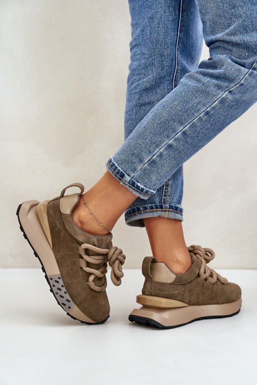 de camurça À modalo de tênis Feminino com uma plataformaGrubym Amarrandom Artiker 54C1466 cor marrom