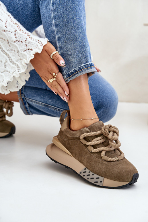 de camurça À modalo de tênis Feminino com uma plataformaGrubym Amarrandom Artiker 54C1466 cor marrom